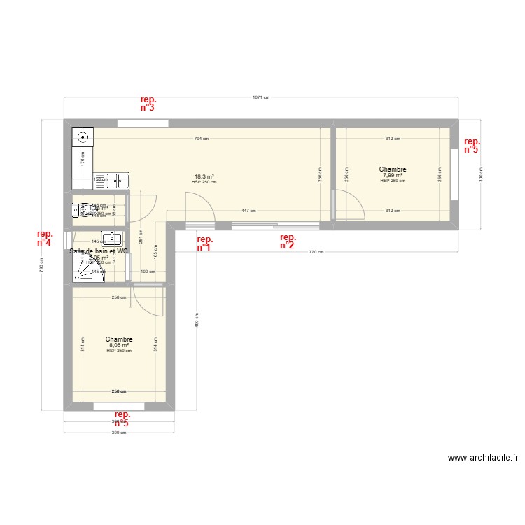 Modèle Nord toit plat 2. Plan de 5 pièces et 38 m2