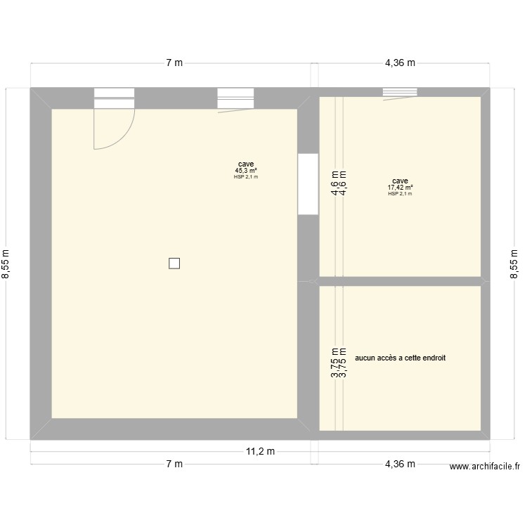 plan de la cave. Plan de 3 pièces et 77 m2