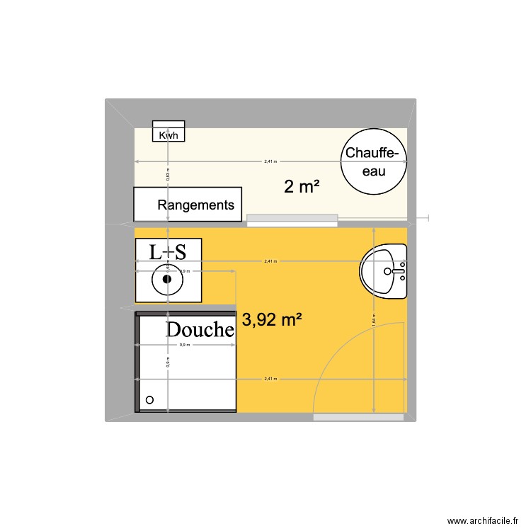 SDB Buanderie. Plan de 2 pièces et 6 m2