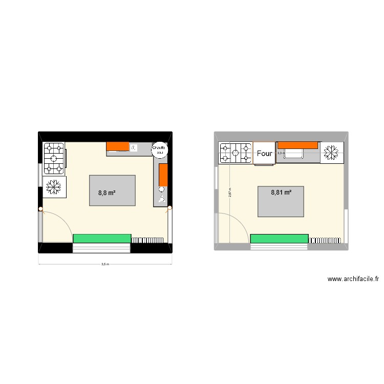 cuisine 3. Plan de 2 pièces et 18 m2