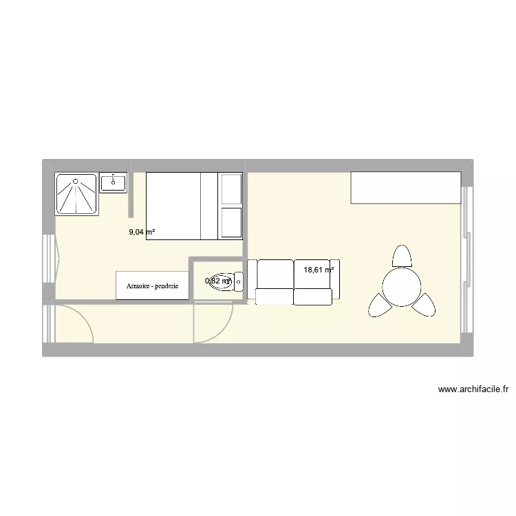 RDC. Plan de 3  et 28 m²
