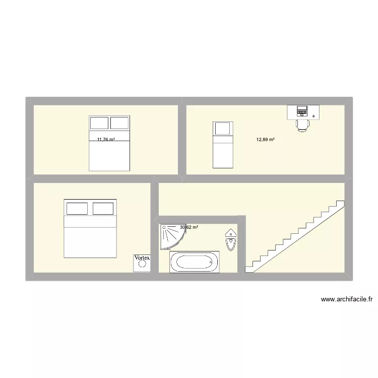 1 er étage. Plan de 3 pièces et 55 m² 1 er étage. Plan de 3 pièces et 55 m²