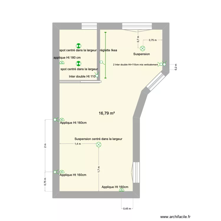 Diderot spot/appli/suspen. Plan de 2  et 20 m²