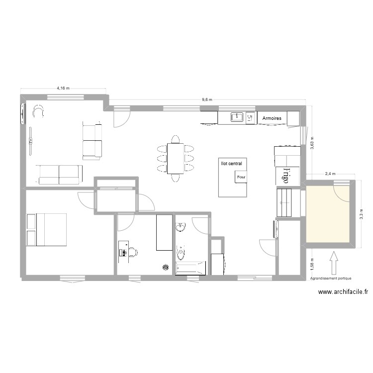 Tripoli. Plan de 2 pièces et 8 m2