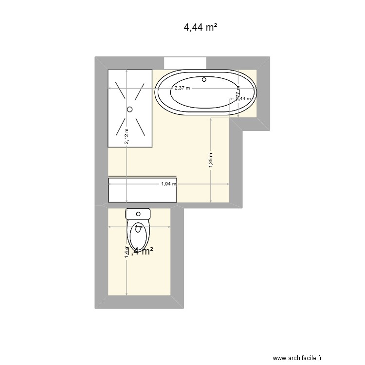 salle de bains. Plan de 2 pièces et 6 m2