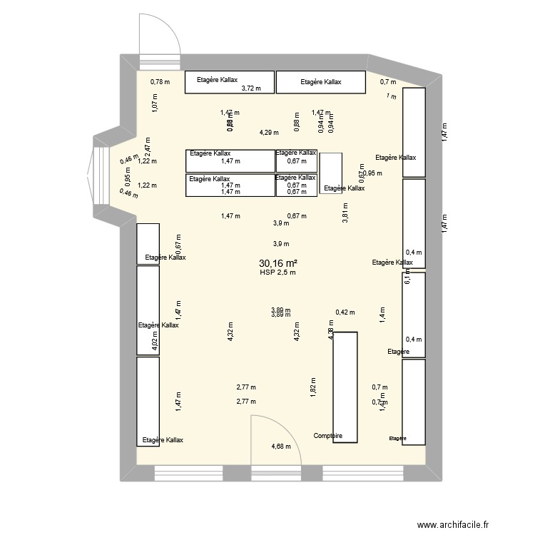 Plan 1 : aménagements. Plan de 1 pièce et 30 m2