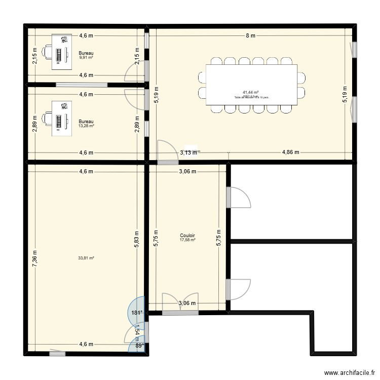 Salle réunion bis. Plan de 5 pièces et 116 m2