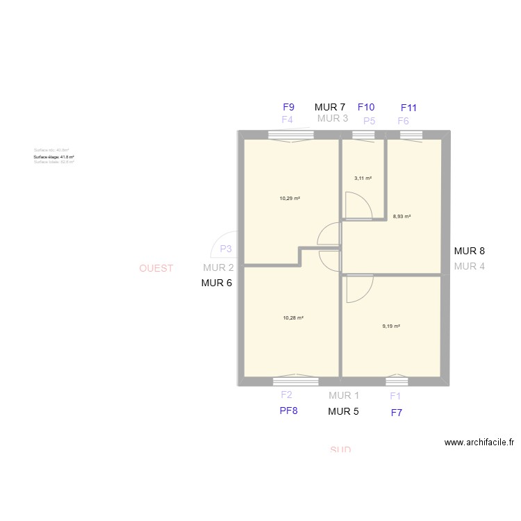 TRICOT_ Existant. Plan de 7 pièces et 83 m2