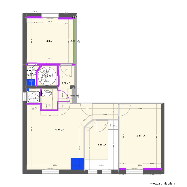 4eme post. Plan de 10 pièces et 52 m2