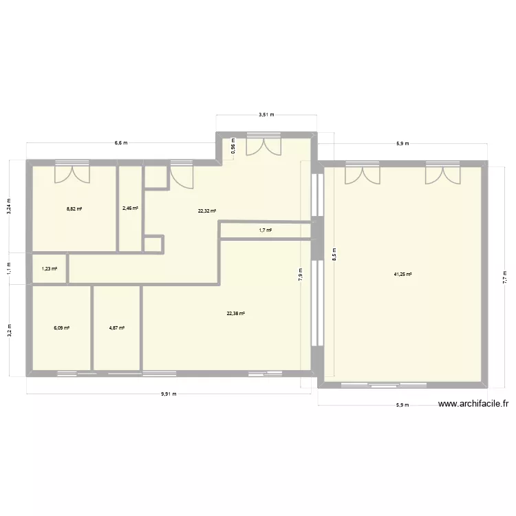 Extension salon cloison. Plan de 9 pièces et 111 m²
