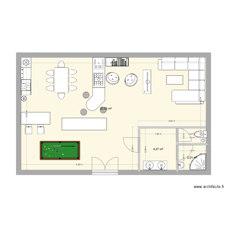 plan entreprise. Plan de 3 pièces et 59 m2