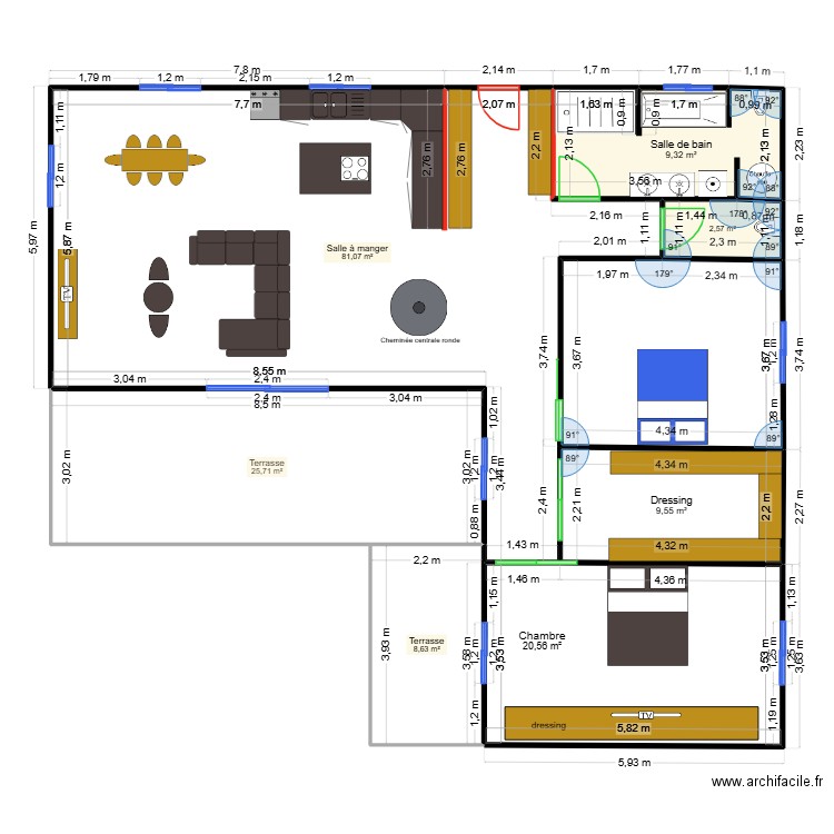 maison L. Plan de 7 pièces et 157 m2
