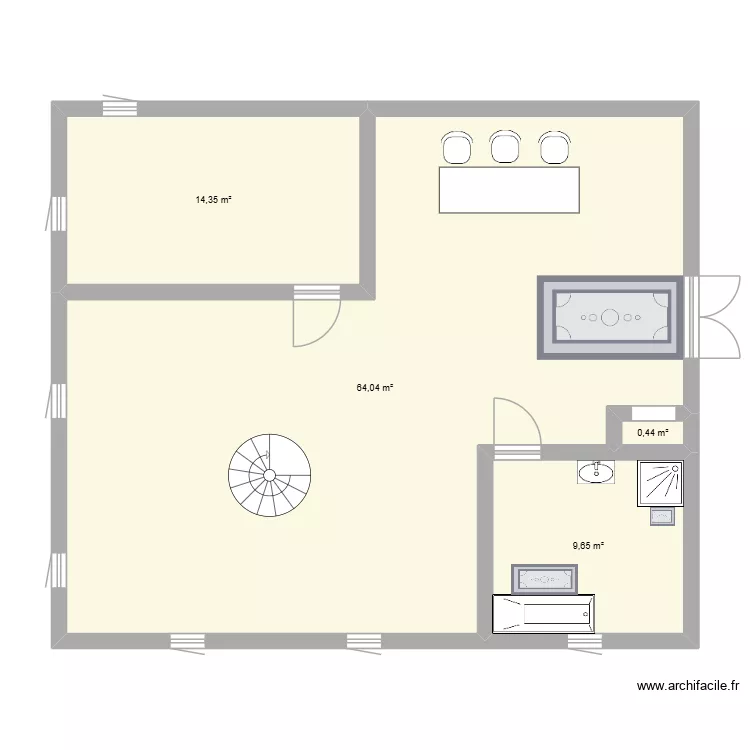 travaille. Plan de 5  et 87 m²