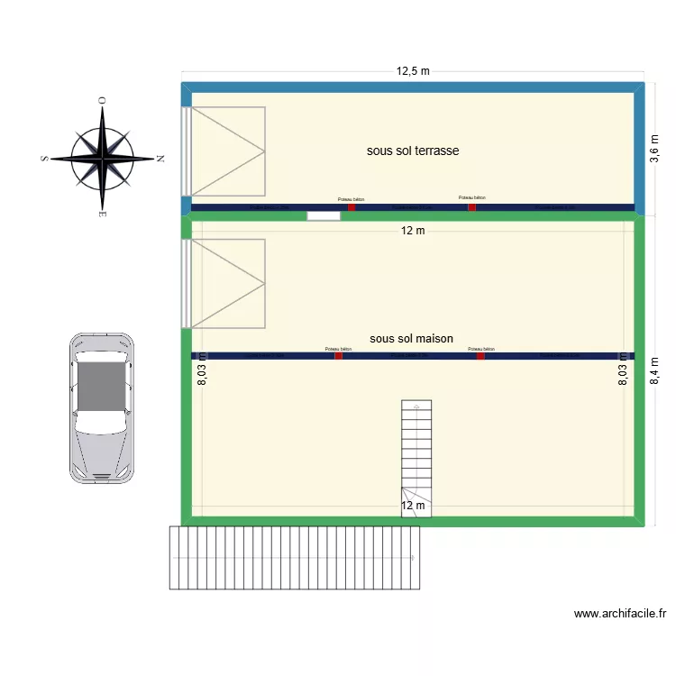 sous sol scardin. Plan de 2  et 135 m²