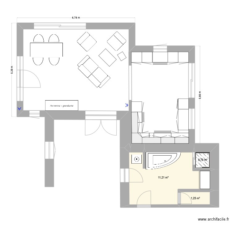 Extention5. Plan de 3 pièces et 13 m2