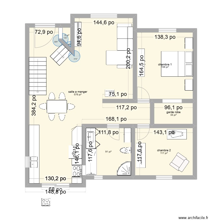 aménagement_rdc_meuble_existant. Plan de 6 pièces et 91 m2