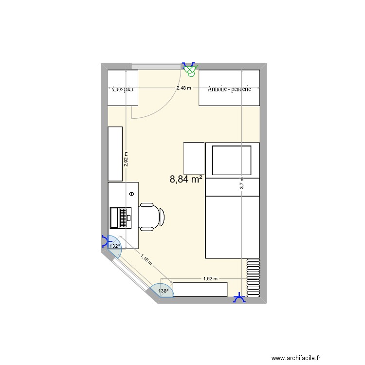 Chambre Lucas. Plan de 1 pièce et 9 m2