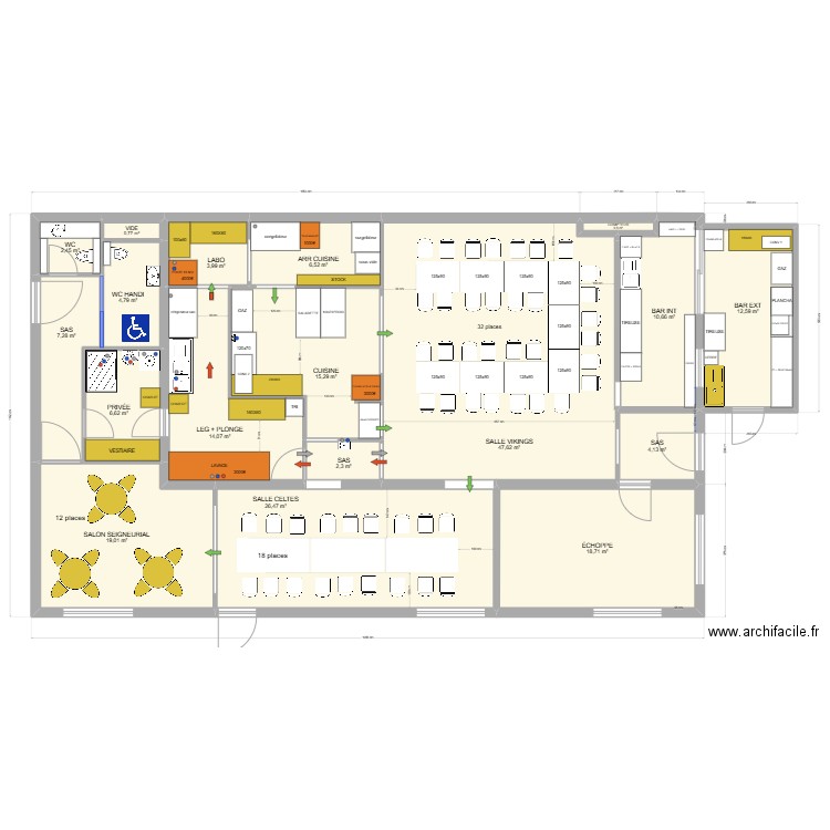 DDK LOUNGE TRONE BAR. Plan de 18 pièces et 204 m2
