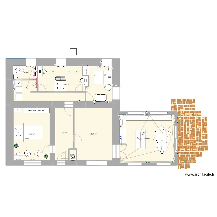 Longère - Coin nuit. Plan de 7 pièces et 124 m2