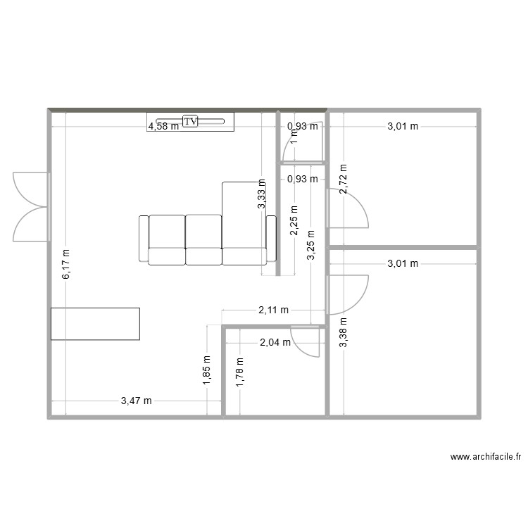 56C. Plan de 5 pièces et 52 m2