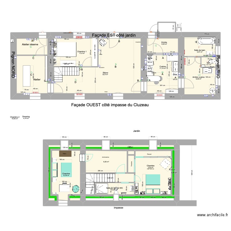 étage. Plan de 21 pièces et 146 m2