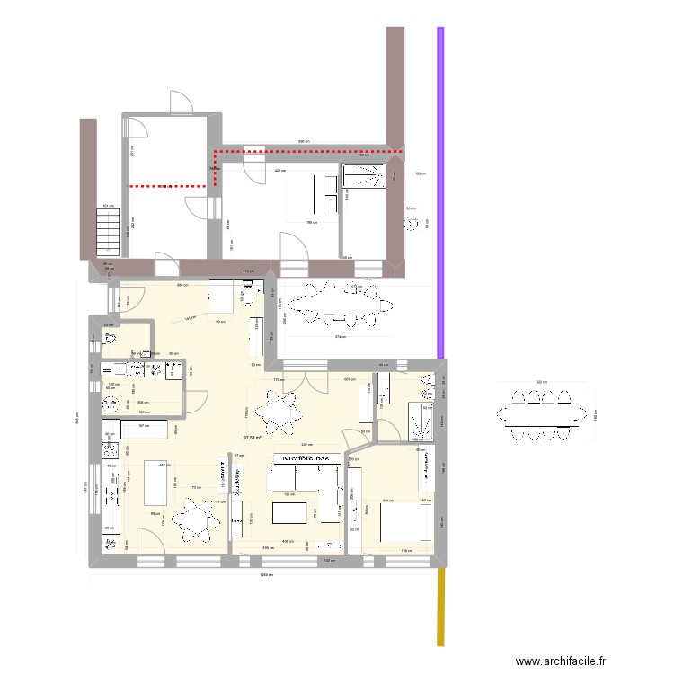 BSC plain pied v04. Plan de 1 pièce et 98 m2