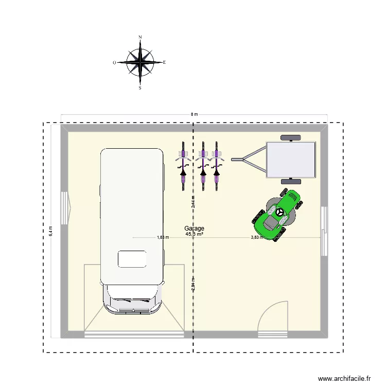 garage. Plan de 1  et 46 m²