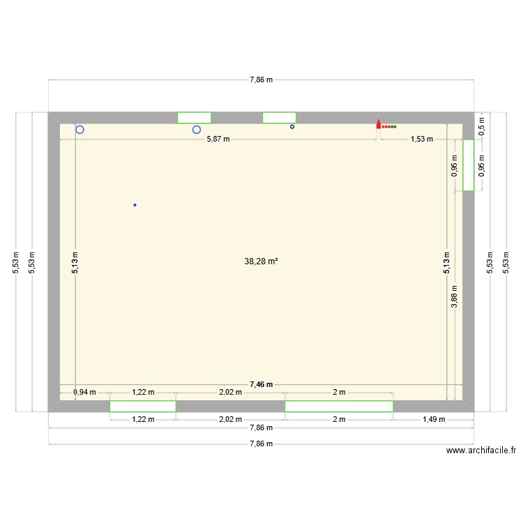 PLAN ALIMENTATION / EVACUATION. Plan de 1 pièce et 38 m2