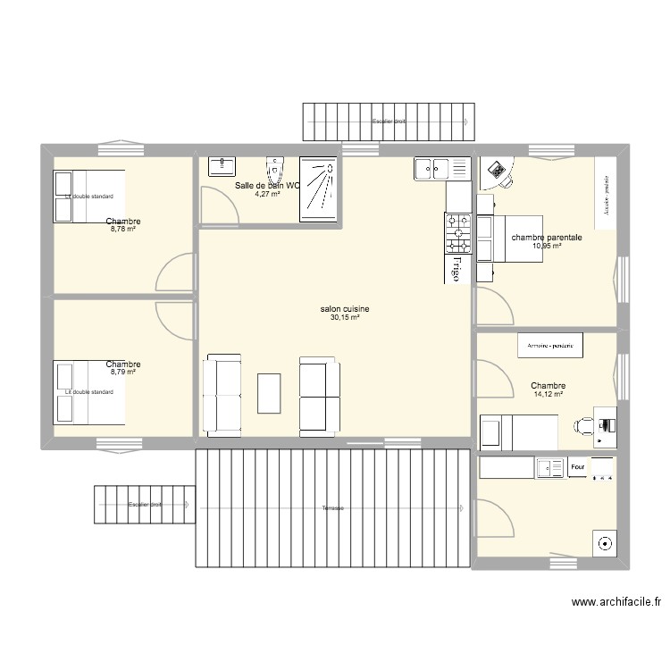 rod kim. Plan de 6 pièces et 77 m2