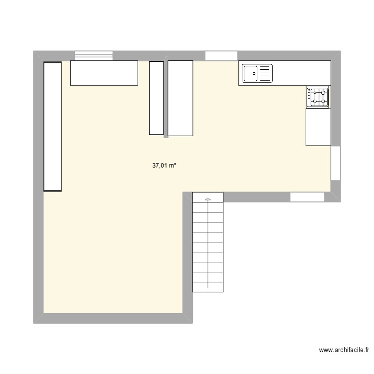 ss-sol. Plan de 1 pièce et 37 m2
