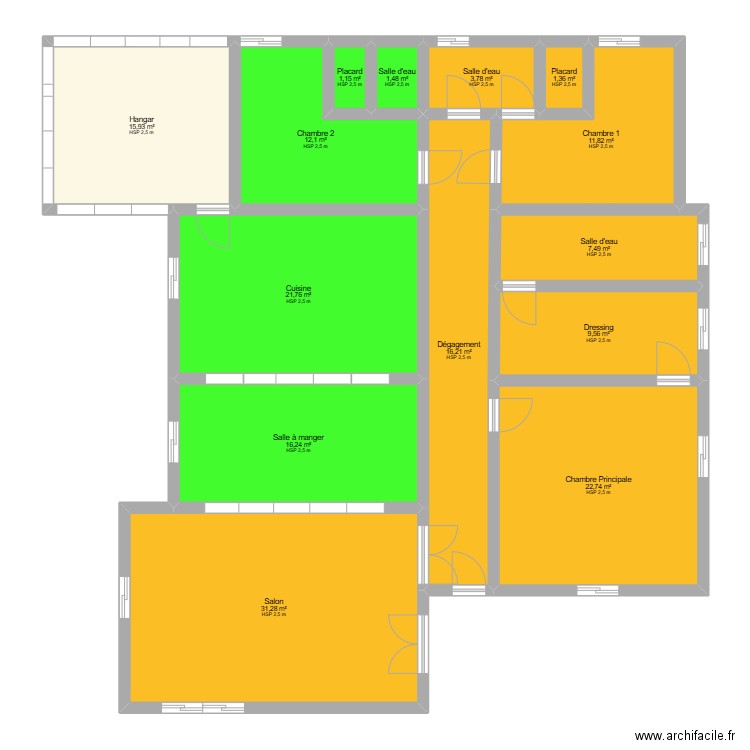 réalisme 1. Plan de 14 pièces et 173 m2