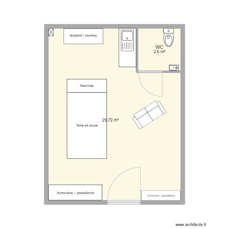 Aiguille du lac. Plan de 2 pièces et 32 m2