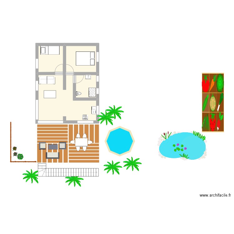 Gîte Colibri après travaux. Plan de 1 pièce et 6 m2