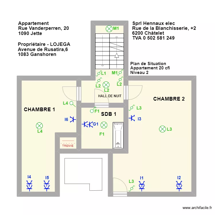 Plan de situation appartement 20 cfi niveau 2. Plan de 5 pièces et 55 m²
