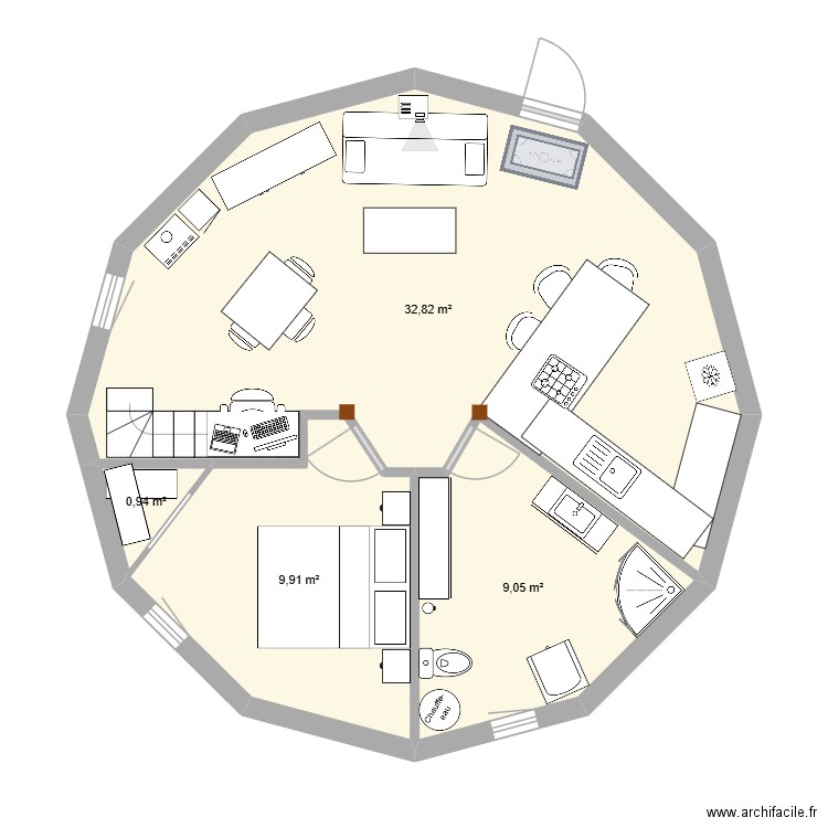 Yourte 8m v1.3. Plan de 6 pièces et 79 m2