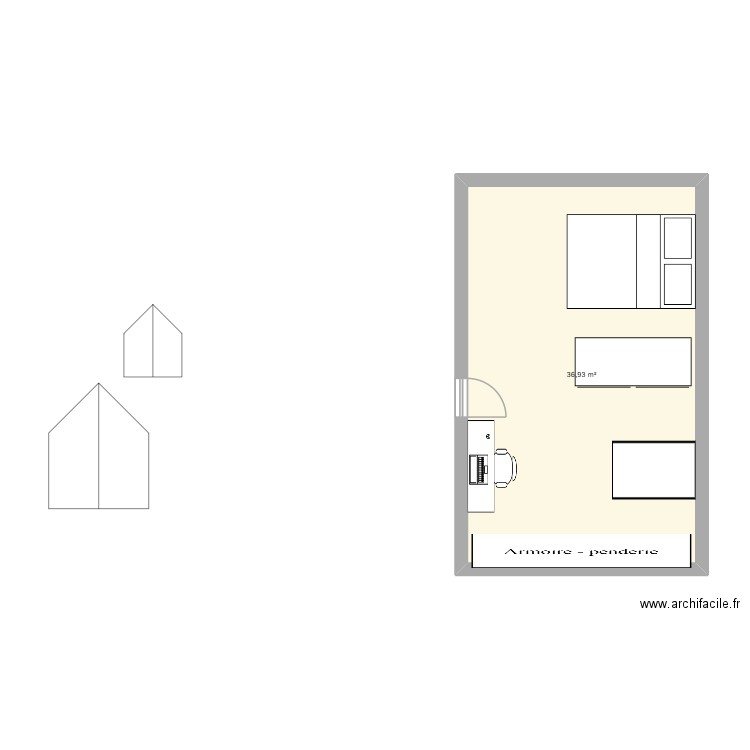 chambre. Plan de 1 pièce et 37 m2