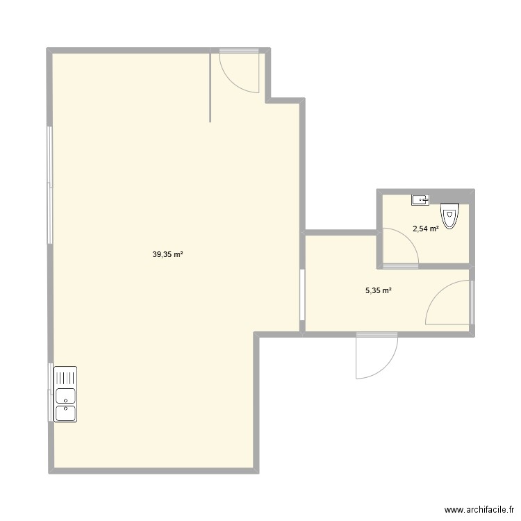 rdc Navailles. Plan de 3 pièces et 47 m2