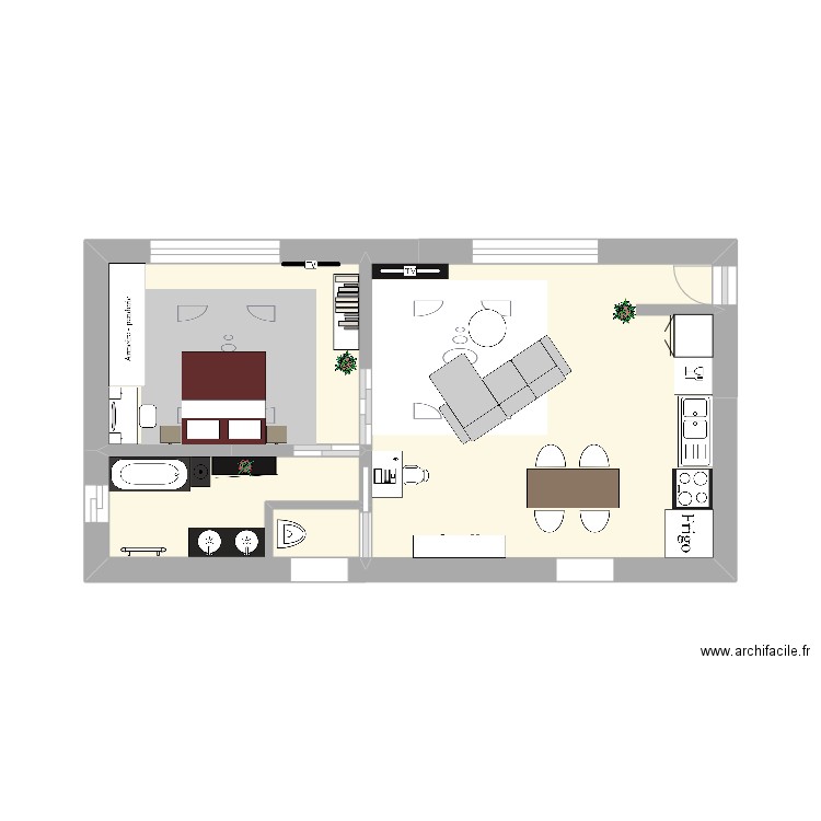 studio. Plan de 3 pièces et 18 m2