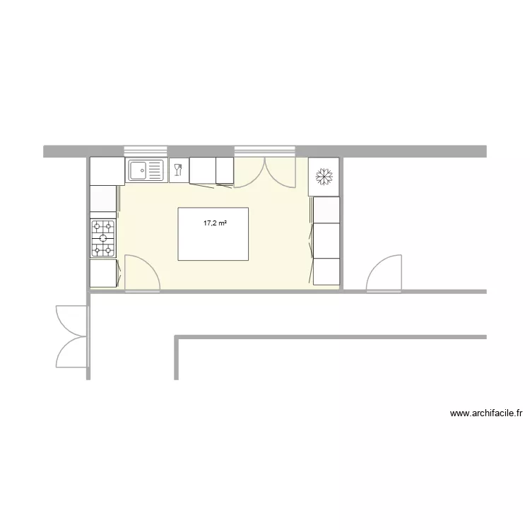 Cuisine La Foret des Moines. Plan de 1  et 17 m²