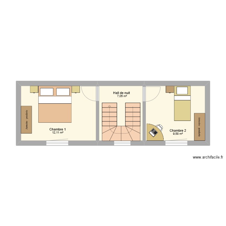 Plan deuxième Hannut. Plan de 3 pièces et 29 m2