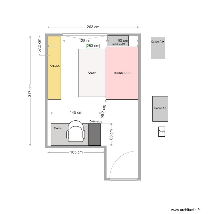 Bureau NEW v4 PLAN. Plan de 1 pièce et 9 m2