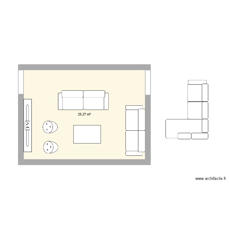 Salon. Plan de 1 pièce et 25 m2