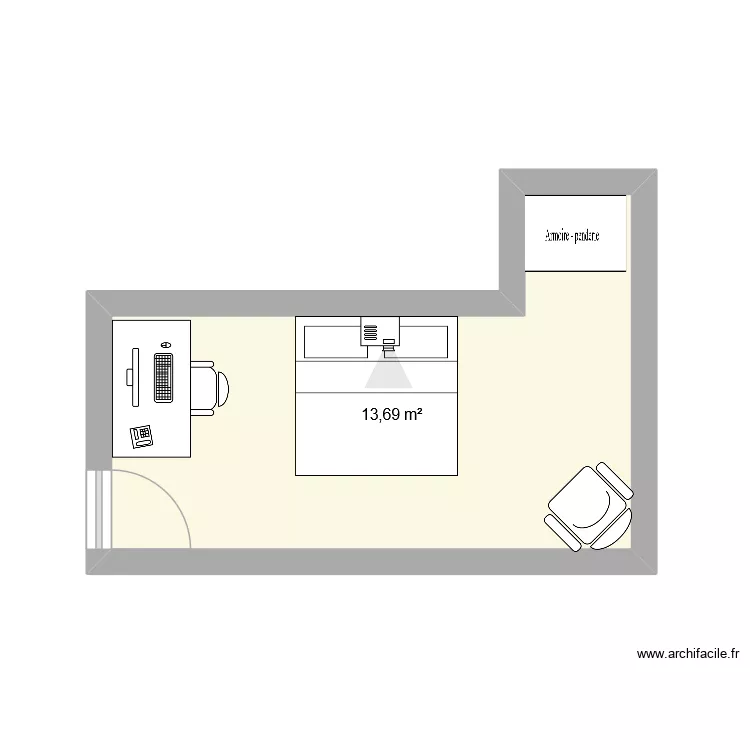 Chambre Hugo. Plan de 1  et 14 m²