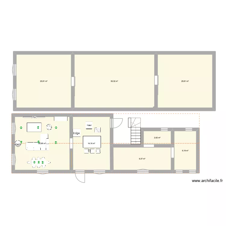 REZ DE CHAUSS&Eacute; ET &Eacute;TAGE. Plan de 8  et 125 m²