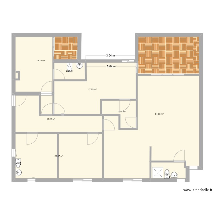 coupiane. Plan de 7 pièces et 124 m2