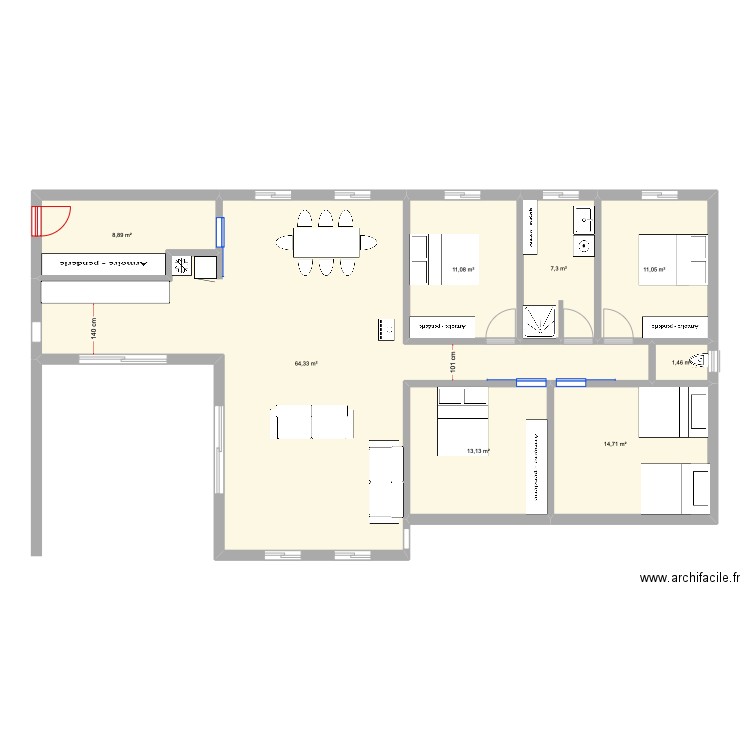 cflo10. Plan de 8 pièces et 132 m2