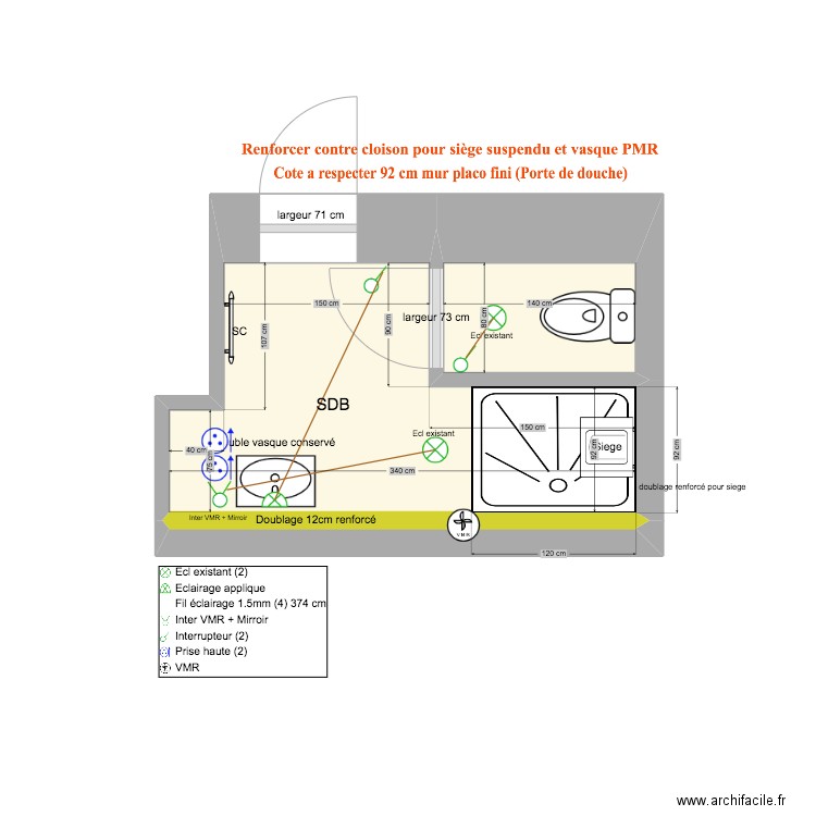 SDB BOISSEBOISSE. Plan de 2 pièces et 6 m2