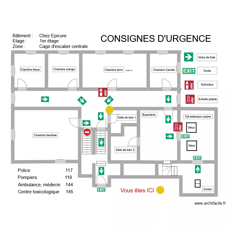Plan incendie 2026. Plan de 8  et 154 m²