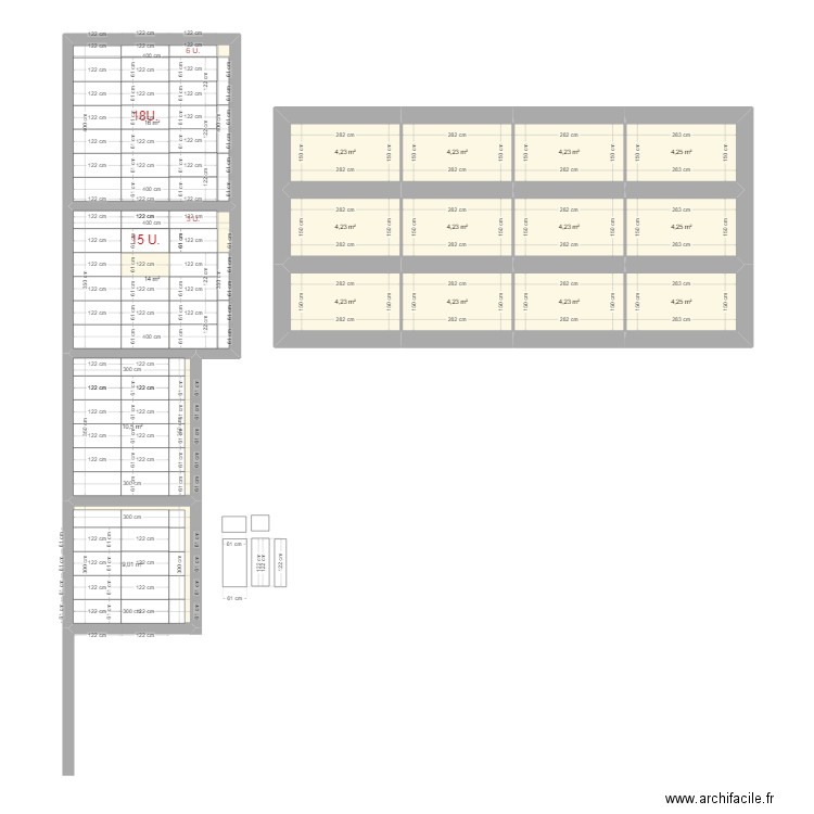 Modulación de casetones. Plan de 16 pièces et 100 m2