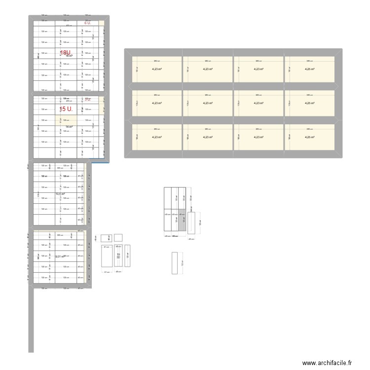 Modulación de casetones. Plan de 16 pièces et 100 m2